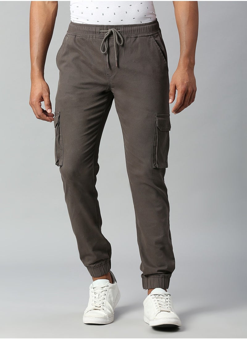 Dark Grey Cargo Joggers for Men - Tapered Fit, Cotton