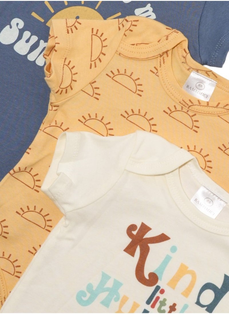 Bambimici 3-Piece Short Sleeve You are my Sunshine Print Bodysuit for Baby