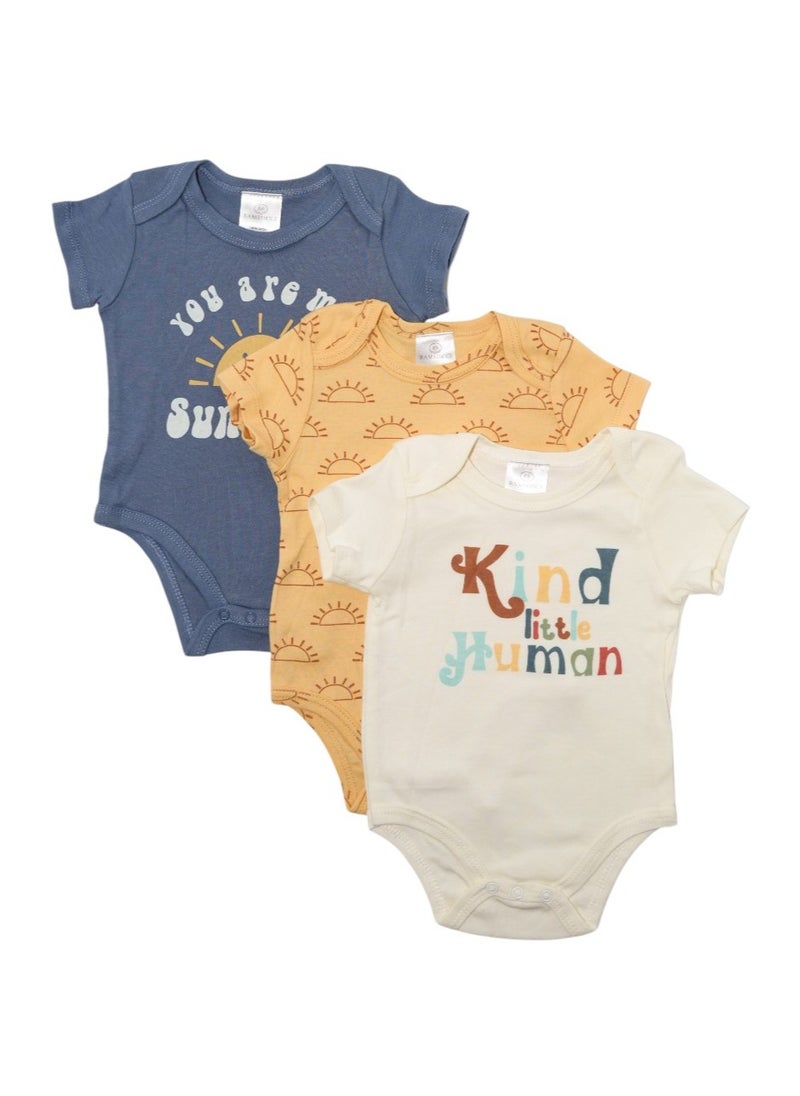 Bambimici 3-Piece Short Sleeve You are my Sunshine Print Bodysuit for Baby