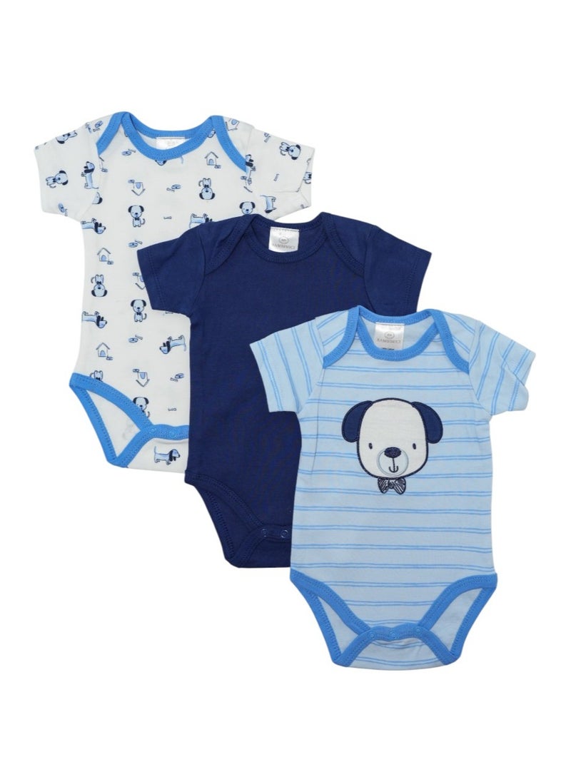 Bambimici 3-Piece Short Sleeve Animal Printed Bodysuit for Baby Boy