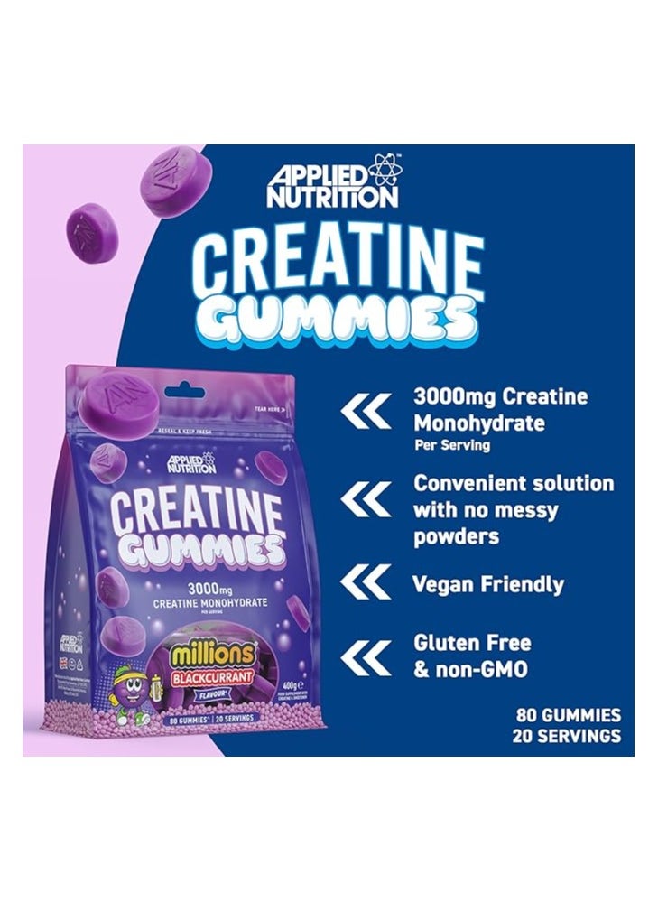 Applied Nutrition Creatine Gummies 3000mg  80 Chewable Vegan Gummies Blue Raspberry Flavor