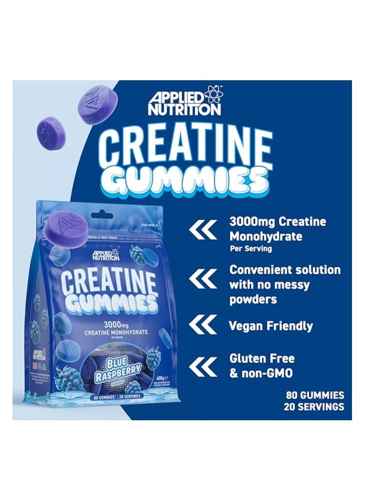 Applied Nutrition Creatine Gummies 3000mg  80 Chewable Vegan Gummies Blue Raspberry Flavor