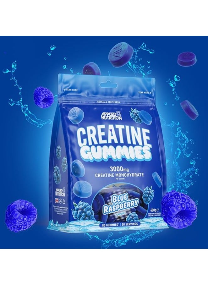 Applied Nutrition Creatine Gummies 3000mg  80 Chewable Vegan Gummies Blue Raspberry Flavor