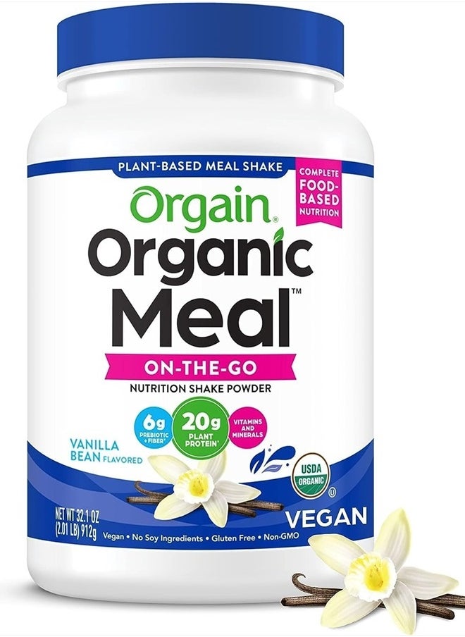 Organic Meal, Vegan Meal Replacement Protein Powder, Vanilla Bean - 20g Plant Based Protein, 6g Prebiotic Fiber, Fruits, Vegetables & Greens, Gluten Free, Shakes & Smoothies, 2.01lb