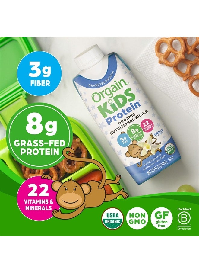 Organic Kids Nutritional Protein Shake, Vanilla, Healthy Kids Snacks, 8g Dairy Protein, 3g Fiber, 22 Vitamins & Minerals, No Soy ingredients, Gluten Free, Non-GMO, 8.25 Fl Oz (Pack of 12)