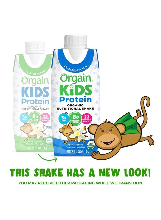 Organic Kids Nutritional Protein Shake, Vanilla, Healthy Kids Snacks, 8g Dairy Protein, 3g Fiber, 22 Vitamins & Minerals, No Soy ingredients, Gluten Free, Non-GMO, 8.25 Fl Oz (Pack of 12)