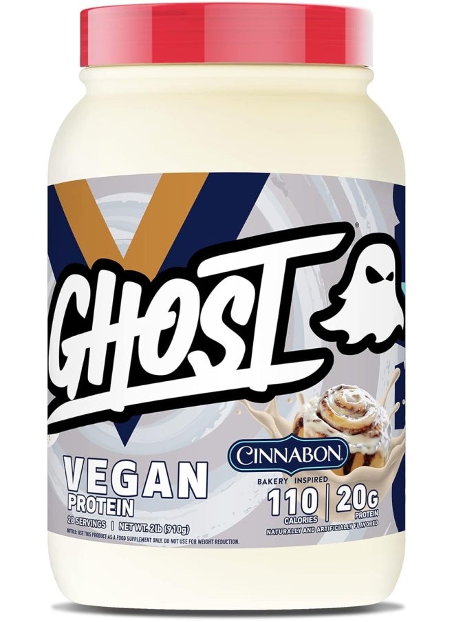 GHOST Vegan Protein Powder, Cinnabon - 2lb, 20g of Protein - Plant-Based Pea & Organic Pumpkin Protein - Post Workout & Nutrition Shakes, Smoothies, & Baking - Soy & Gluten-Free