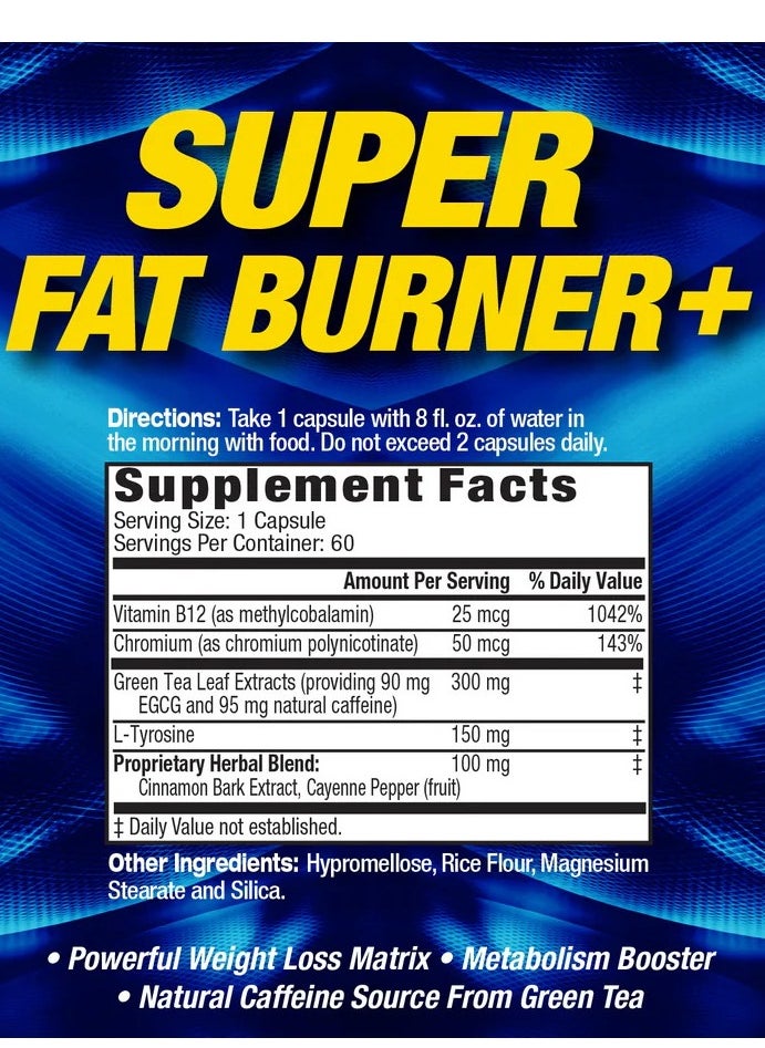 Super Fat Burner 60 Capsules Advanced Thermogenic Fat Loss Formula Boosts Metabolism