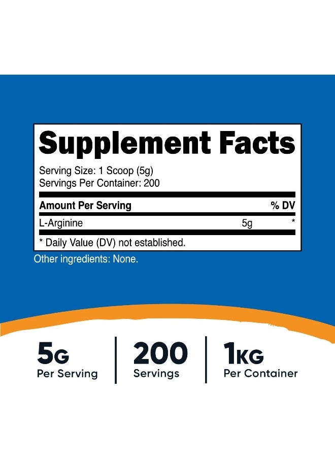 L-Arginine Powder 1Kg - Pure L-Arginine, 5G Per Serving