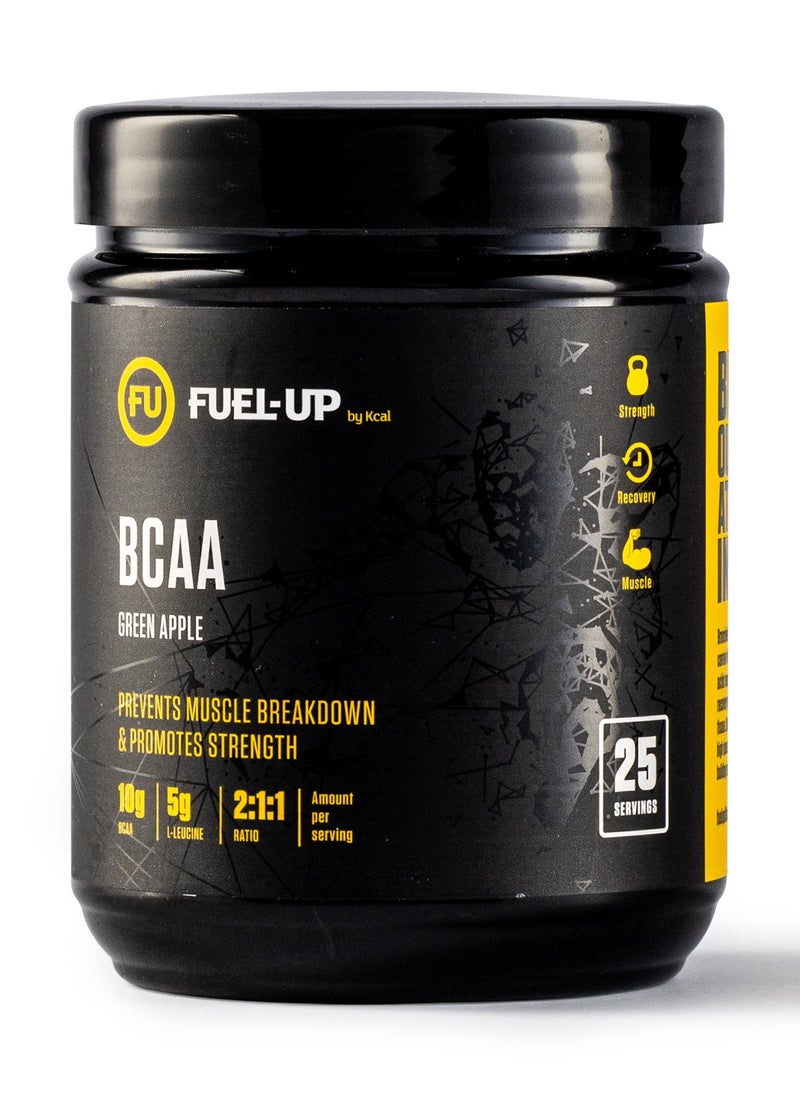 Fuel Up by Kcal BCAA Green Apple Flavour - 13g Per Serving (10g BCAA) - 25 Servings Total - 2:1:1 Ratio for Muscle Growth - Pre, Intra, and Post-Workout Supplement