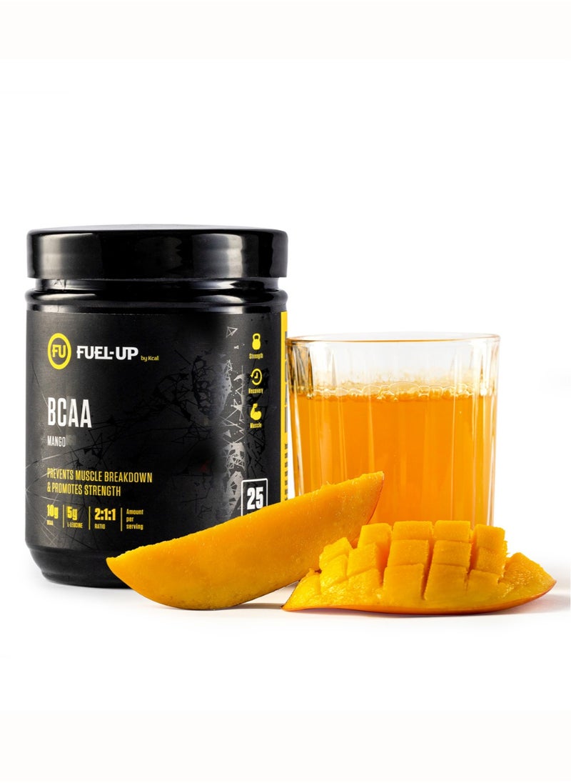Fuel Up by Kcal BCAA Mango Flavour - 13g Per Serving (10g BCAA) - 25 Servings Total - 2:1:1 Ratio for Muscle Recovery - Pre, Intra, and Post-Workout Supplement