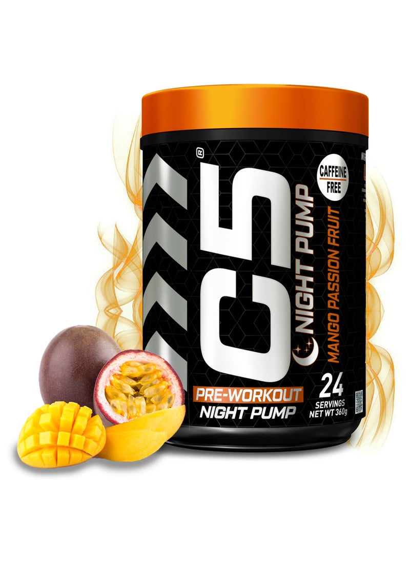 C5 Night Pre Workout Powder Mango Passion Fruit- 24 Servings, Free Caffeine - Sugar Free-Zero Calories-Beta Alanine-Citrulline Malate, High-Performance PreWorkout Booster Supplement