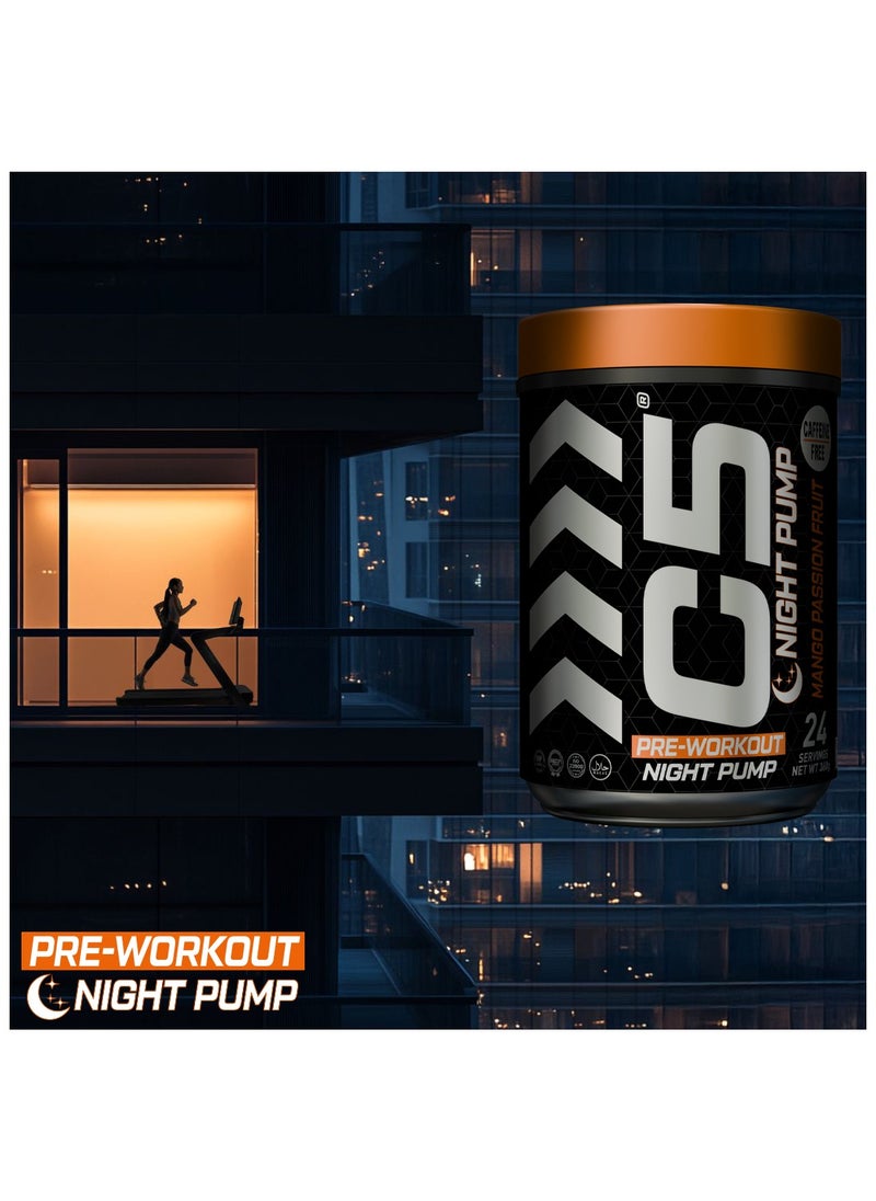 C5 Night Pre Workout Powder Mango Passion Fruit- 24 Servings, Free Caffeine - Sugar Free-Zero Calories-Beta Alanine-Citrulline Malate, High-Performance PreWorkout Booster Supplement