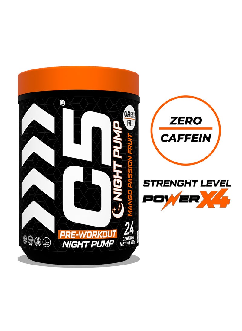 C5 Night Pre Workout Powder Mango Passion Fruit- 24 Servings, Free Caffeine - Sugar Free-Zero Calories-Beta Alanine-Citrulline Malate, High-Performance PreWorkout Booster Supplement