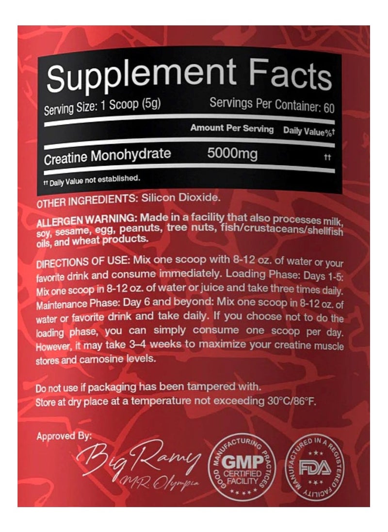 Red Rex Creatine 5000mg – Unflavored, 300g | High-Purity Creatine Monohydrate for Enhanced Performance