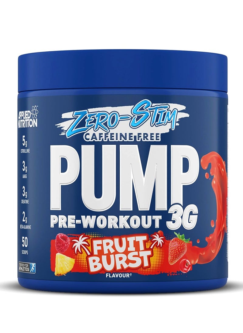 Zero-Stim Pump 3G Pre-Workout Caffeine-Free, Fruit Burst Flavor, 375G 50 Scoops