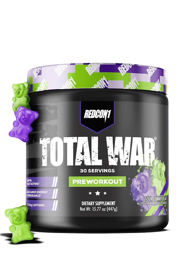 Total War Preworkout 320mg of Caffeine from Green Tea,Juniper & Beta Alanine Sour Gummy Bear 30 Servings 15.77oz 447g