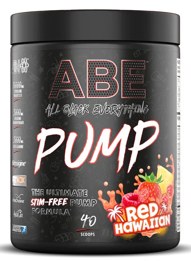 ABE Pump Stim-Free – 500 Grams, 40 Servings (Red Hawaiian) for Explosive Muscle Pumps, Focus & Endurance