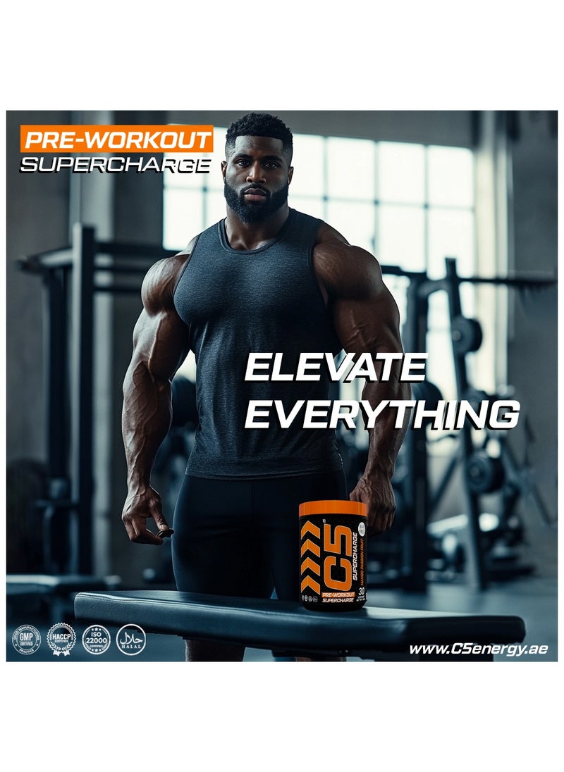 C5 Supercharge Pre Workout Powder Mango Passion Fruit - 30 Servings, 200mg High Caffeine - Sugar Free -Zero Calories - Beta Alanine - Citrulline Malate, Creatine HCL High-Performance PreWorkout Booster Supplement