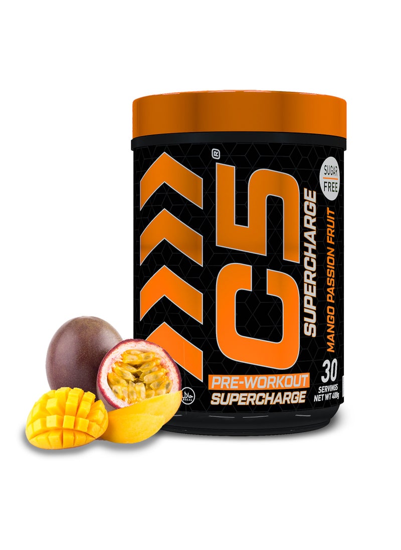 C5 Supercharge Pre Workout Powder Mango Passion Fruit - 30 Servings, 200mg High Caffeine- Sugar Free-Zero Calories-Beta Alanine-Citrulline Malate, High-Performance PreWorkout Booster Supplement