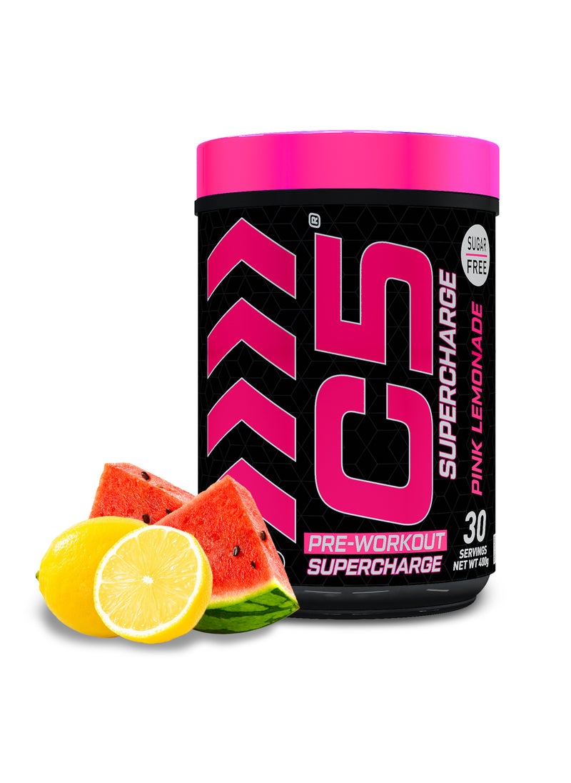 C5 Supercharge Pre Workout Powder Pink Lemonade - 30 Servings, 200mg High Caffeine- Sugar Free-Zero Calories-Beta Alanine-Citrulline Malate, High-Performance PreWorkout Booster Supplement