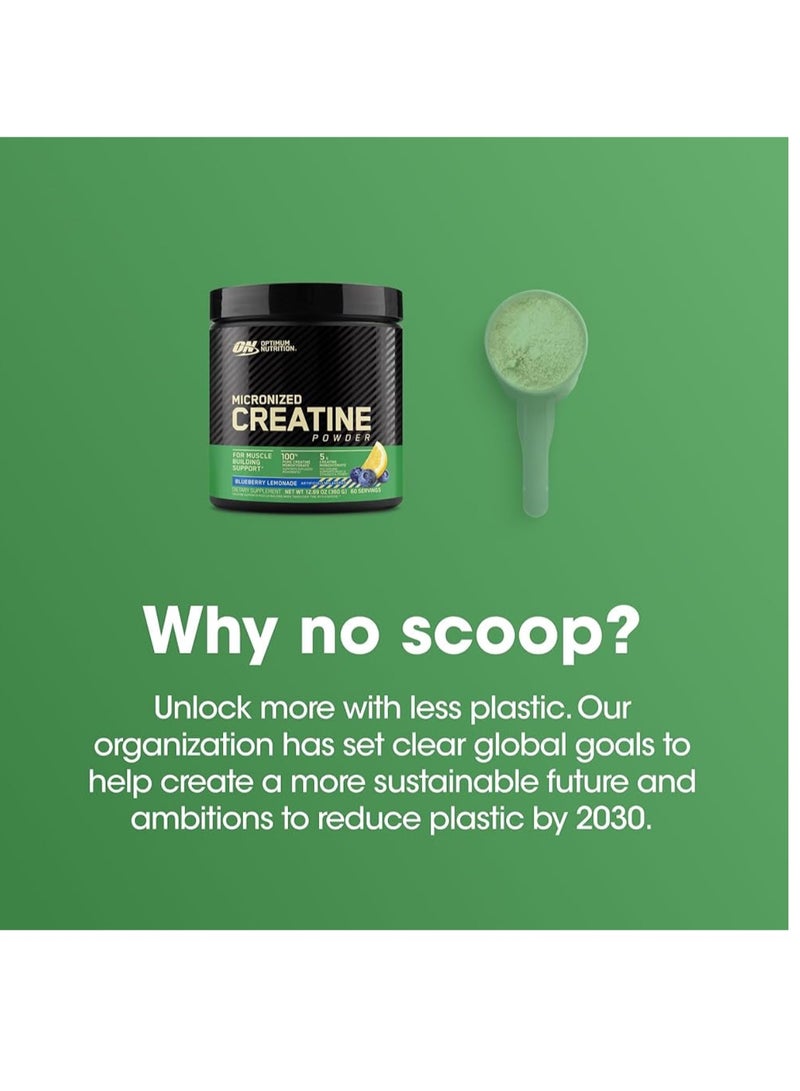 Micronized Creatine Monohydrate Powder, Supports Muscle Size, Strength & Performance Blueberry Lemonade Creatine, 60 Servings, 360 Grams