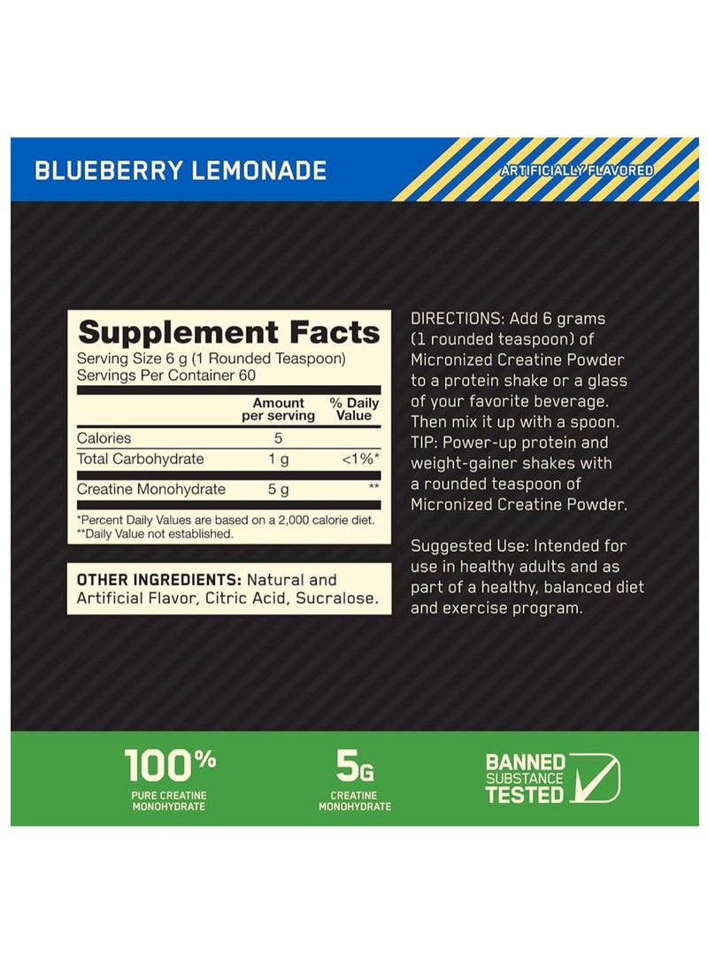 Micronized Creatine Monohydrate Powder, Supports Muscle Size, Strength & Performance Blueberry Lemonade Creatine, 60 Servings, 360 Grams