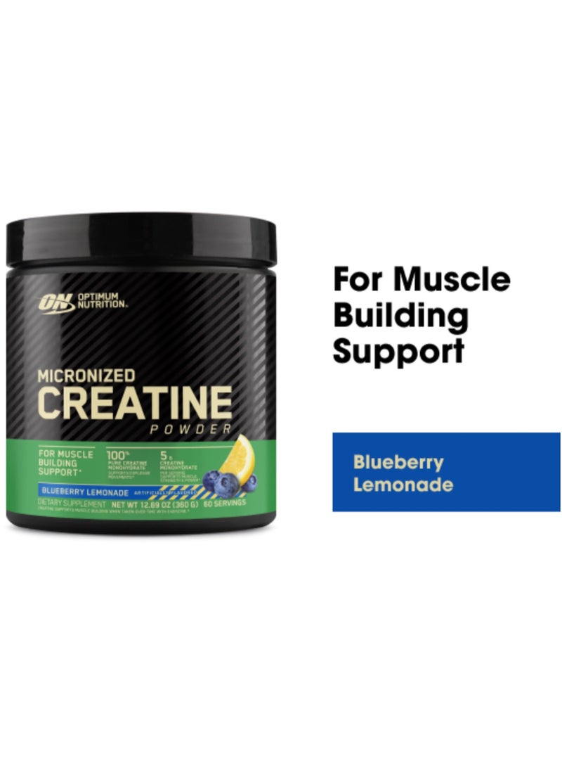 Micronized Creatine Monohydrate Powder, Supports Muscle Size, Strength & Performance Blueberry Lemonade Creatine, 60 Servings, 360 Grams