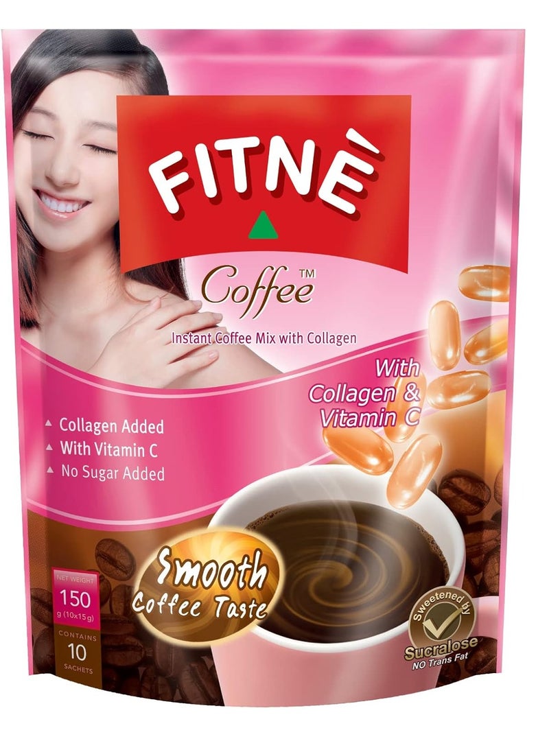 Instant 3 in 1 Coffee Packets Mix with Natural Hydrolyzed Collagen Vitamin C Smooth Blend Tasty Aromatic Sweetener 10 Sticks