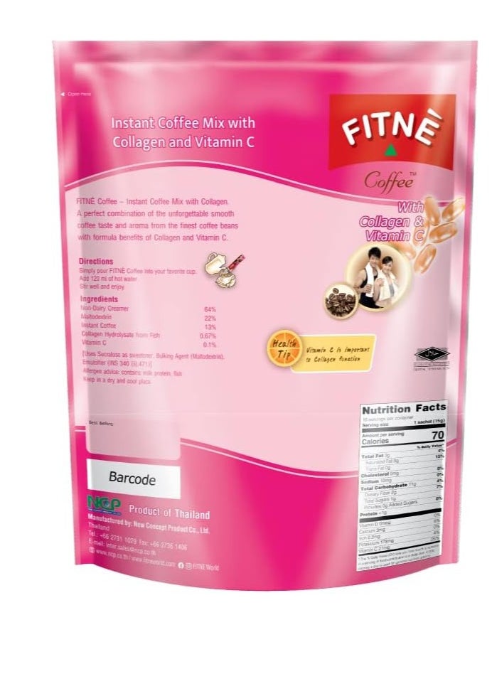 Instant 3 in 1 Coffee Packets Mix with Natural Hydrolyzed Collagen Vitamin C Smooth Blend Tasty Aromatic Sweetener 10 Sticks