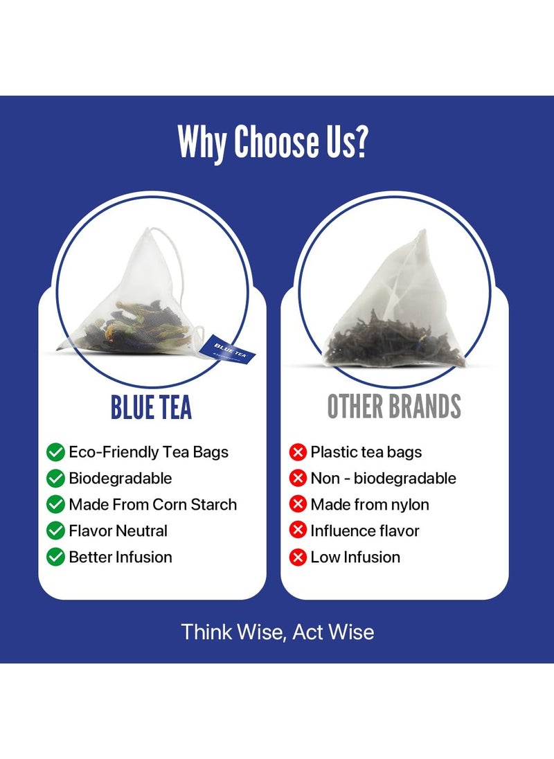 BLUE TEA Butterfly Pea Flower Tea 100 Tea Bags Plant Based ANTIOXIDANT RICH Aparajita Shankhpushpi Caffeine Free Detox Tea Flower Based Herbal Tea Non-GMO Vegan Featured In Shark Tank Ziplock Pouch