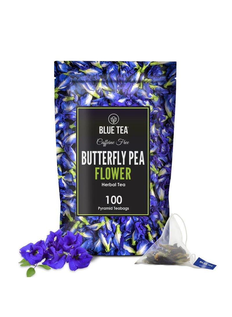 BLUE TEA Butterfly Pea Flower Tea 100 Tea Bags Plant Based ANTIOXIDANT RICH Aparajita Shankhpushpi Caffeine Free Detox Tea Flower Based Herbal Tea Non-GMO Vegan Featured In Shark Tank Ziplock Pouch