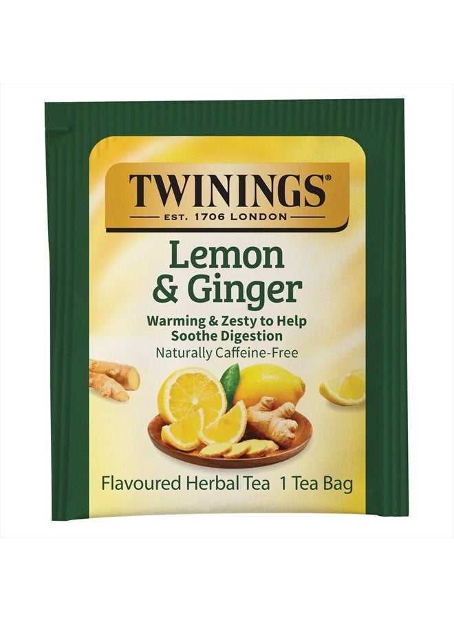 Lemon & Ginger Herbal Tea Individually Wrapped Bags, 25 Count (Pack of 6), Spicy Ginger, Lemon Peel, & Lemongrass, Naturally Caffeine-Free, Enjoy Hot or Iced | Packaging May Vary