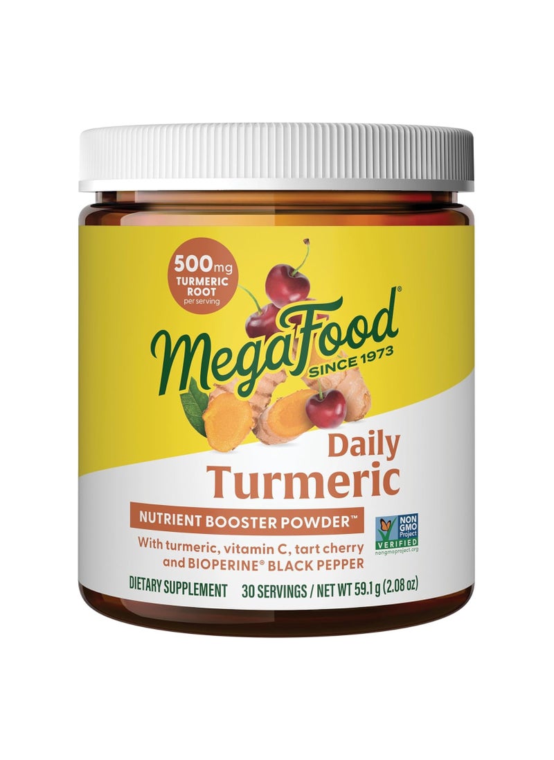 MegaFood Daily Turmeric Nutrient Booster Powder - Turmeric Supplement -with Black Pepper Extract, Tart Cherry & Vitamin C - Vegan - Made without 9 Food Allergens - 2.08 Oz (30 Servings)