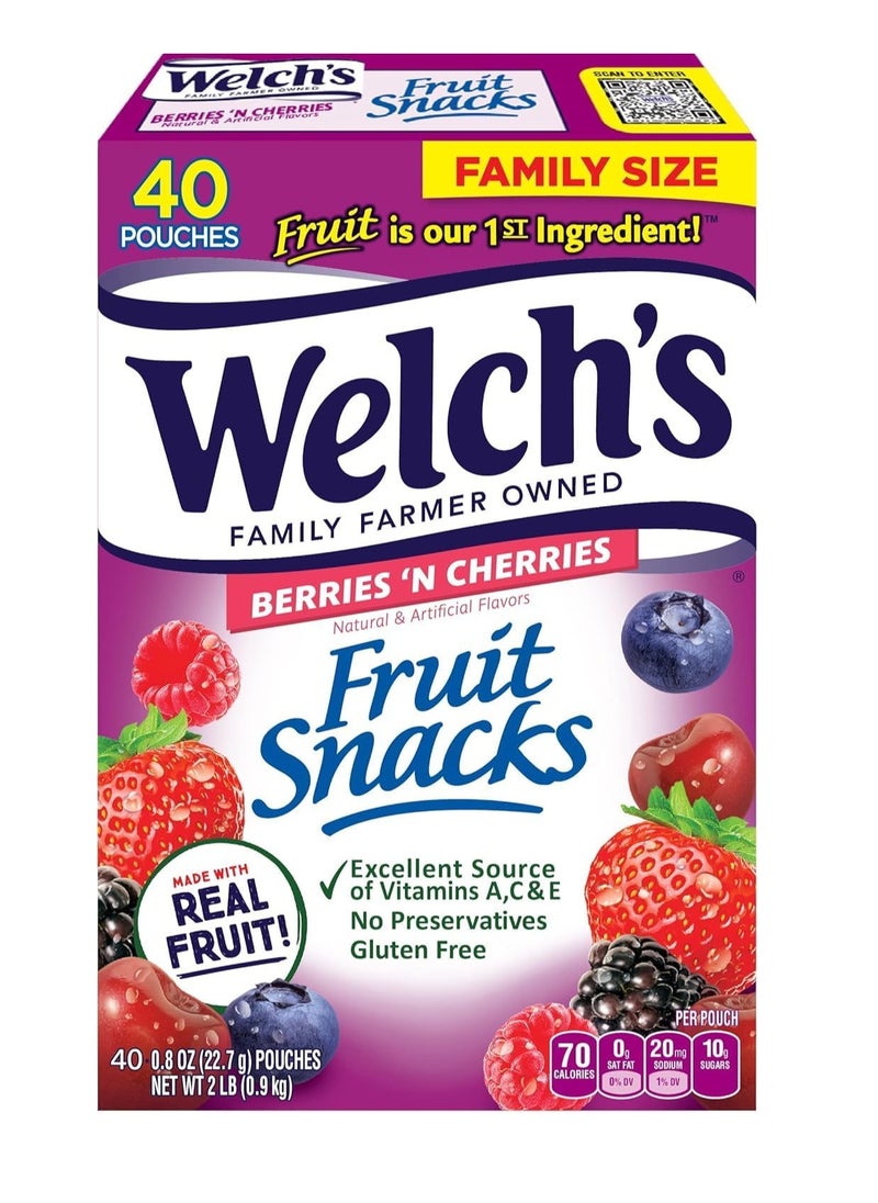 Fruit snacks Beries n cherries 0.9oz Pack of 40 pouches