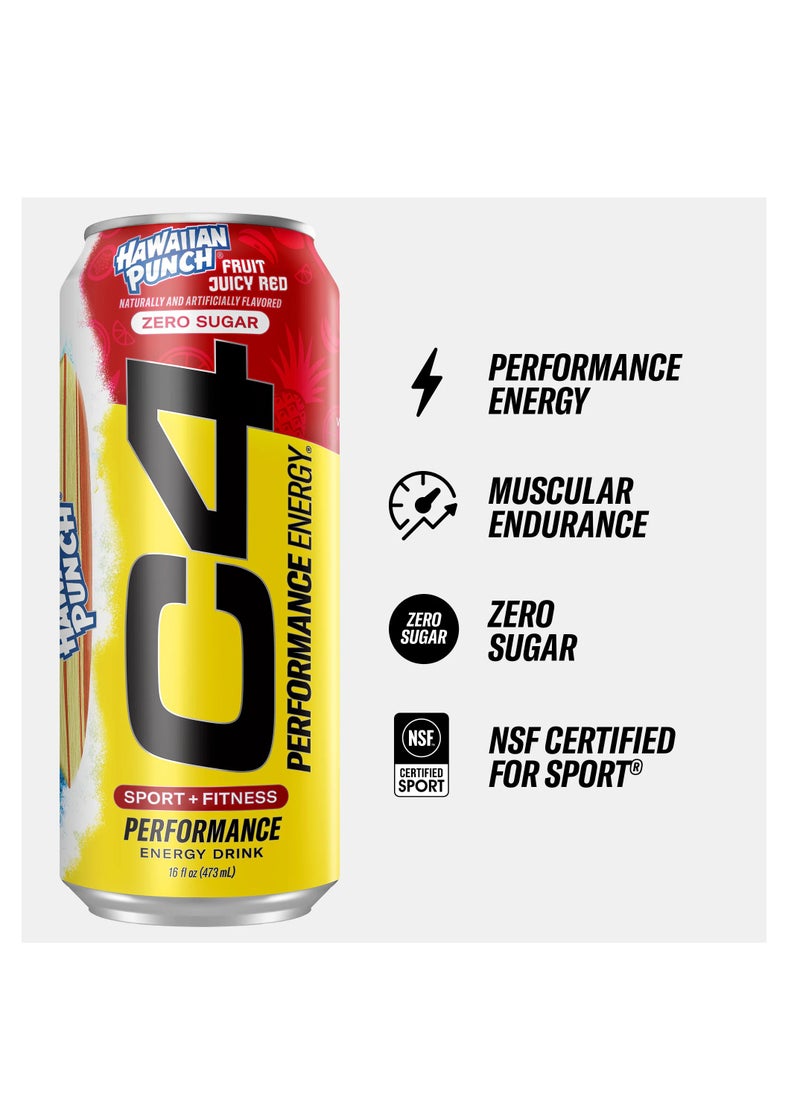 Performance Energy Drink, Hawaiian Fruit Punch Juicy Red Flavor, Zero Sugar