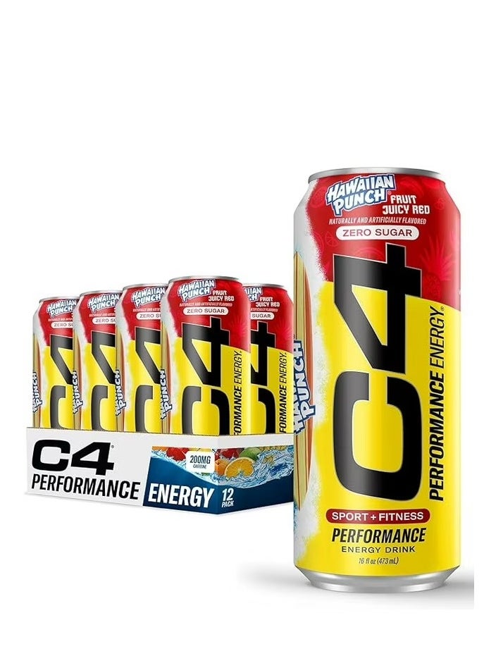 Performance Energy Drink, Hawaiian Fruit Punch Juicy Red Flavor, Zero Sugar