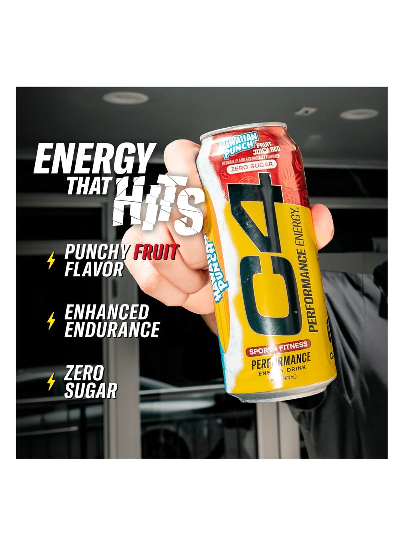 Performance Energy Drink, Hawaiian Fruit Punch Juicy Red Flavor, Zero Sugar