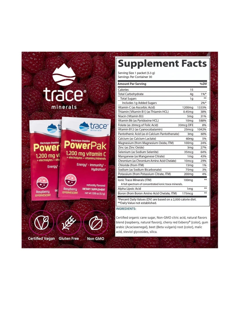 Raspberry Electrolyte Powder 1200mg vitamin C 30 packets 6.5oz 183g