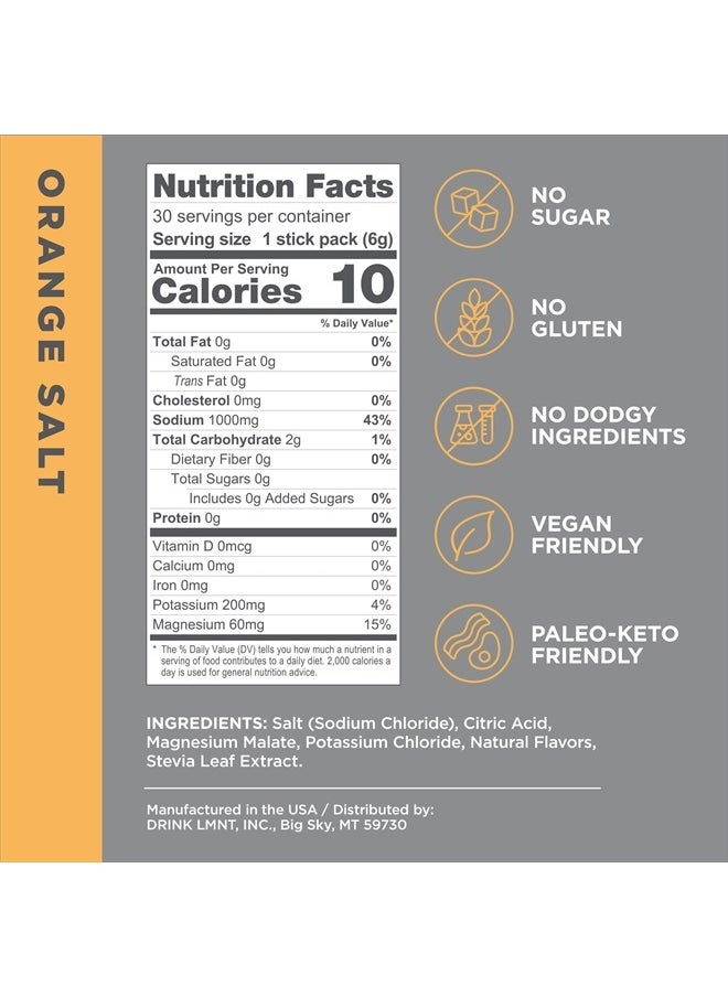 LMNT Zero Sugar Electrolytes - Orange Salt | Drink Mix | 30-Count