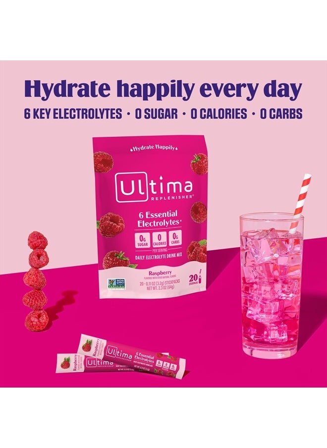 Daily Electrolyte Powder Drink Mix – Raspberry, 20 Stickpacks – Hydration Packets with 6 Key Electrolytes and Trace Minerals – Keto Friendly, Vegan, Non-GMO and Sugar-Free