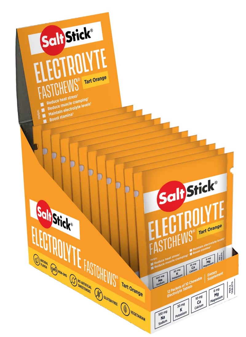 Salt Stick Electrolyte FastChews Tart Orange 10ct Chewable Electrolyte Tablets 12 pack