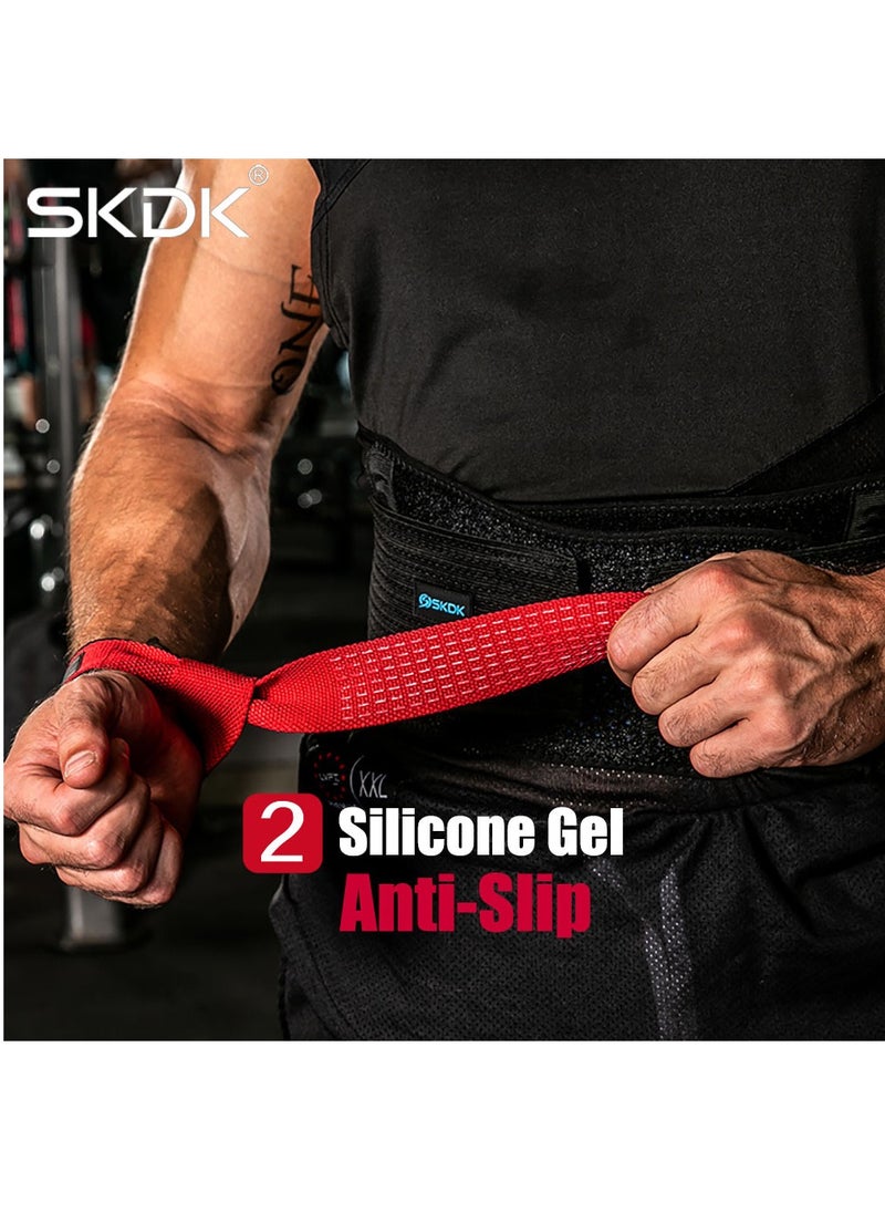 Non-Slip Silicone Lifting Straps, Straps for Gym, Weightlifting, Wristbands Gym Straps for Gym Women, Men, Weightlifting, Bodybuilding, Strength Training（Red)