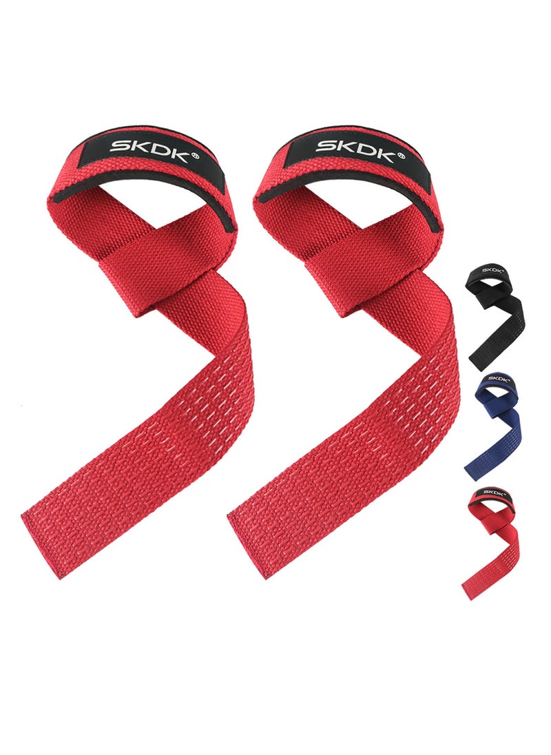 Non-Slip Silicone Lifting Straps, Straps for Gym, Weightlifting, Wristbands Gym Straps for Gym Women, Men, Weightlifting, Bodybuilding, Strength Training（Red)