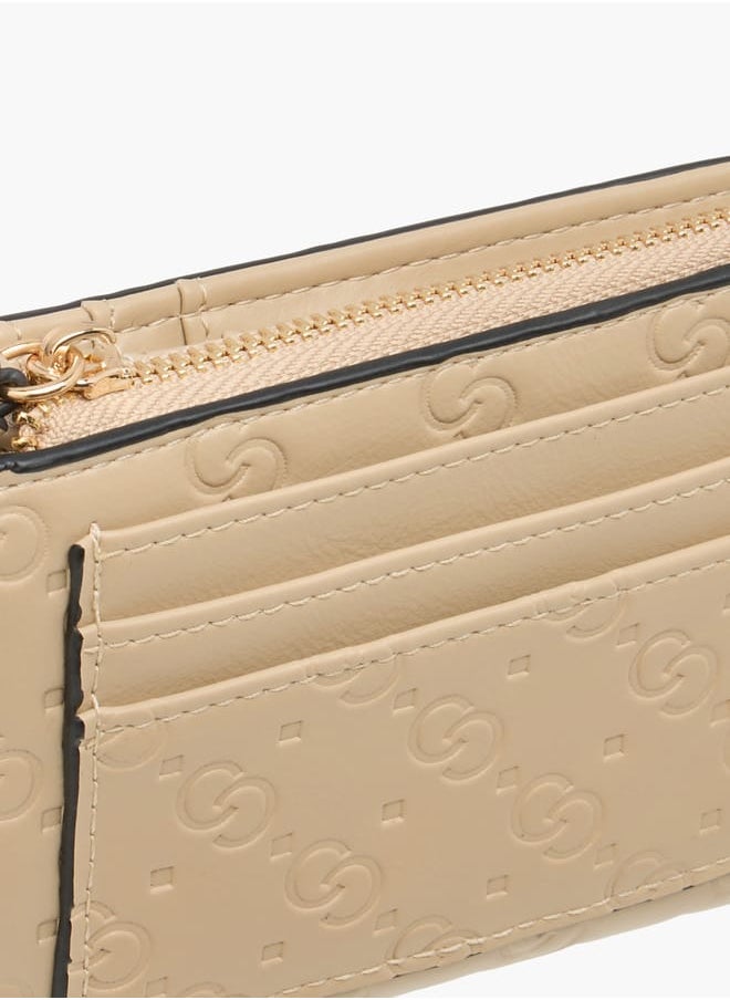 Women Monogram Embossed Wallet with Zip Closure