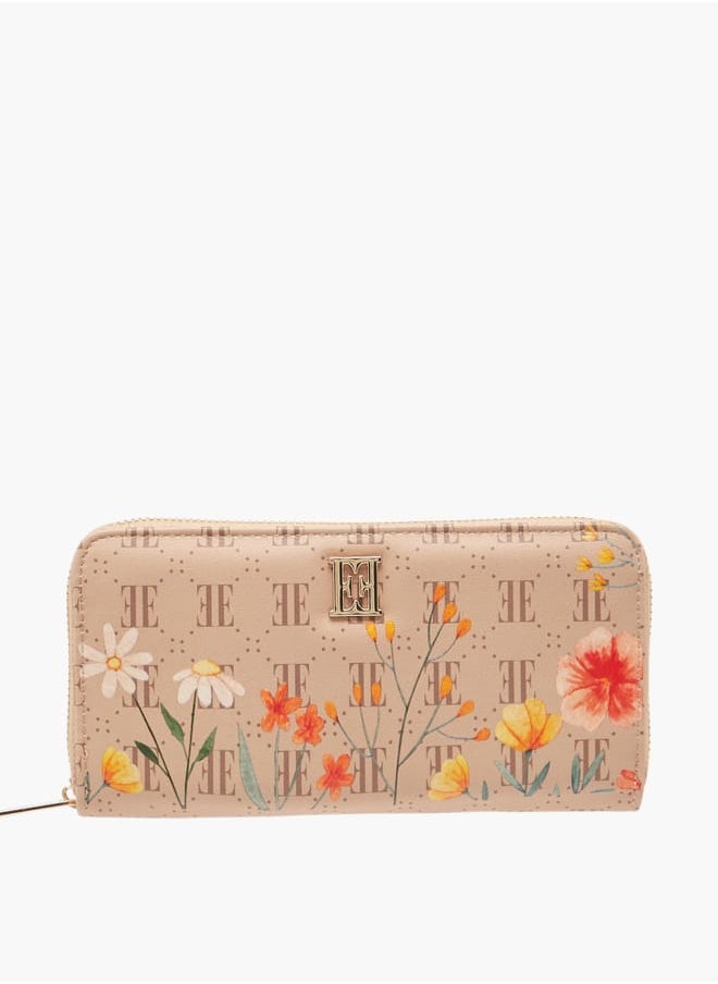 Women Monogram Floral Print Wallet with Zip Closure