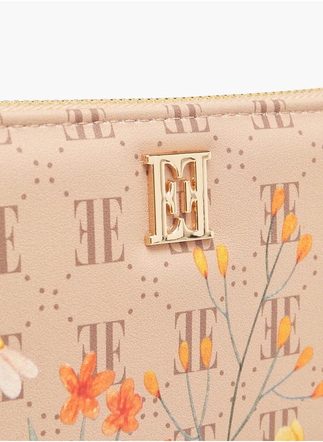 Women Monogram Floral Print Wallet with Zip Closure