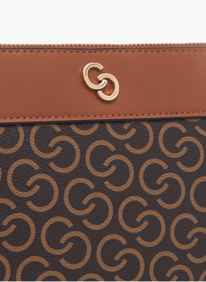 Womens Monogram Print Wallet With Detachable Wristlet Strap And Zip Closure