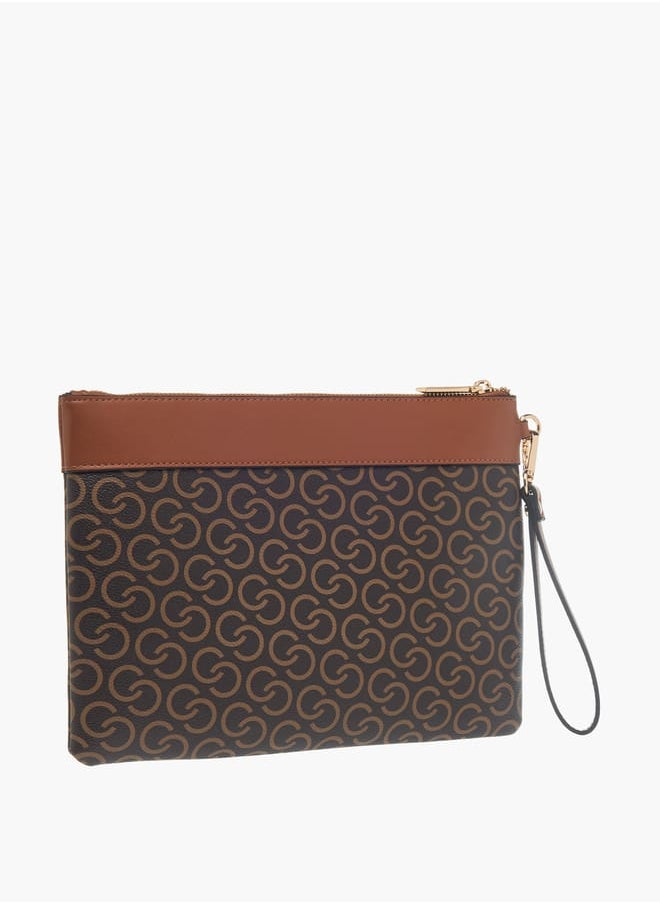 Womens Monogram Print Wallet With Detachable Wristlet Strap And Zip Closure