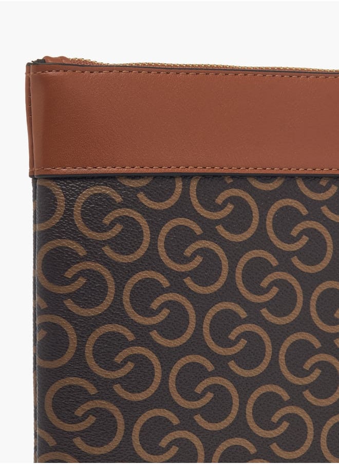 Womens Monogram Print Wallet With Detachable Wristlet Strap And Zip Closure